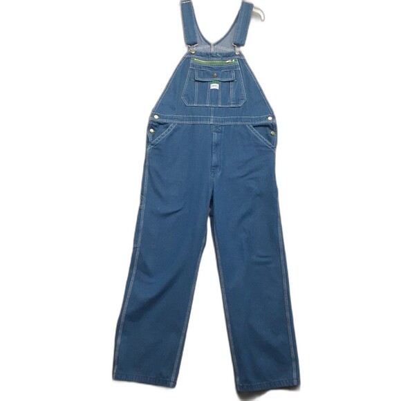 LIBERTY VTG Men's Denim Bib Overalls 36x30 Green Trim - Picture 1 of 9